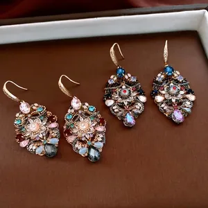 Bohemian retro drop earrings with zircon crystals in a luxury leather display box