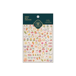 Rainbow bunny and floral nail stickers M-1025 with colorful stars and heart patterns