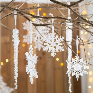 Hanging transparent acrylic snowflake and icicle ornaments for Christmas tree decoration