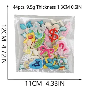 44-piece colorful embroidered patch set with music notes and bows, size 12x11cm