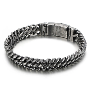 Retro stainless steel mesh chain bracelet for men with vintage silver finish and clasp