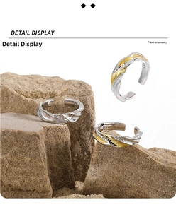 Detail of S925 silver ring featuring gold irregular texture and S925 hallmark stamp