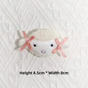 Accessoire en peluche agneau blanc avec nœuds roses, taille 4,5cm x 8cm, molleton