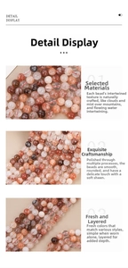 Macro view of polished natural red hematoid quartz beads showing natural mineral textures