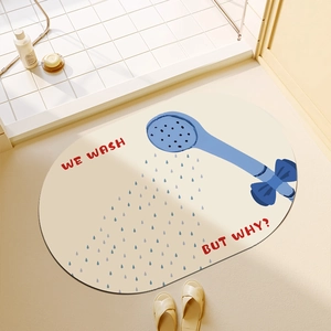 Diatom Mud Bath Mat Absorbent Non-Slip Quick Dry Bathroom Floor Rug Cartoon Shower Slogan Pattern Thickened Soft Foot Pad