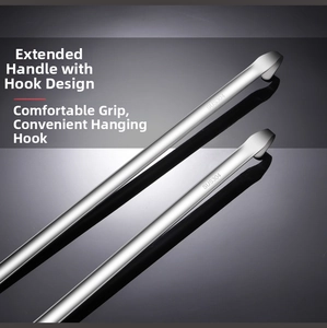 Close-up of SUS304 stainless steel funnel handle with hanging hook and engraved material mark