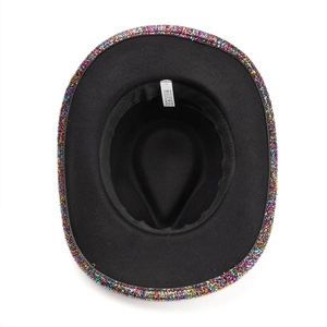 British style black felt fedora with colorful sequin brim for festive parties
