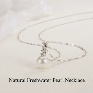 925 Sterling Silver Shell Artificial Pearl Pendant Necklace With Zirconia V Shape Elegant Minimalist Jewelry For Women Gift