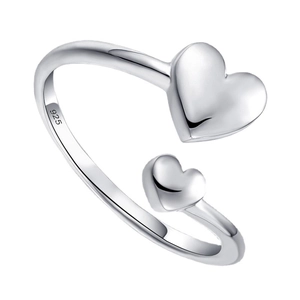 Minimalist S925 sterling silver open ring featuring a stylish double heart design