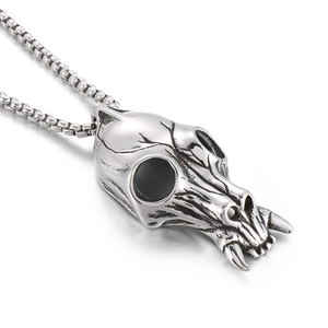 Gothic punk skull pendant necklace in vintage stainless steel with box chain for men