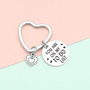 Silver metal keychain featuring heart charms and engraved You Are On My To Do List pendant