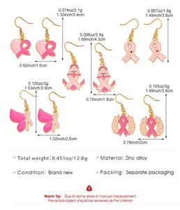 Detaillierte Größentabelle für Pink Ribbon Brustkrebs-Ohrringe mit Gewicht und Abmessungen