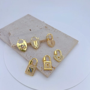 Pendentif Serrure Coeur en Cuivre Plaqué Or Avec Incrustation de Zirconia Boucle à Vis pour la Fabrication de Bijoux DIY