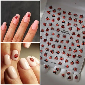 Nail Art Stickers 5D Embossed Waterproof Manicure Decoration DIY Ladybug Peach Flower Planet Patterns For Women Girls