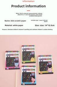 Detail view of 10-sheet colorful scratch art notebooks in four vibrant cover colors