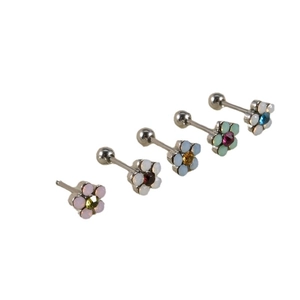 Colorful floral titanium steel screw-back earrings with vibrant rhinestone centers