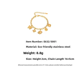 Détails du bracelet en acier inoxydable plaqué or 18 carats avec pendentifs et dimensions