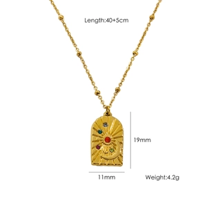Detailed size specifications for sun and moon rectangle pendant gold necklace with gemstones