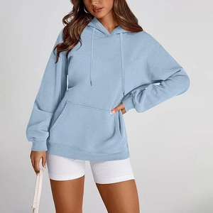 Sweat à capuche Y2K oversize bleu clair pour femme avec épaules tombantes et polaire