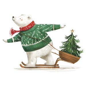 Christmas polar bear static window sticker with scarf and sled for home decoration