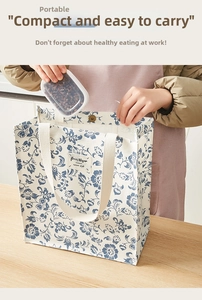 Blumen-Lunchtasche aus Canvas zum Aufbewahren von Brotdosen für Mahlzeiten unterwegs