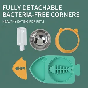 Gamelle 3-en-1 en forme de poisson avec bol inox et distributeur d'eau automatique