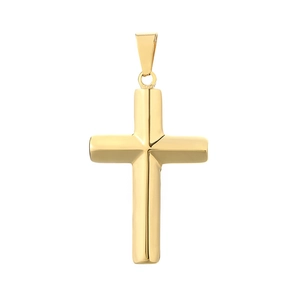 Polished gold stainless steel cross pendant necklace with a sleek mirror finish surface