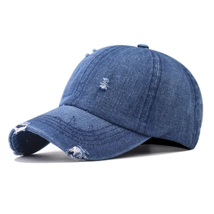 Berretto da baseball in denim blu navy lavato con finitura vintage e cuciture a vista
