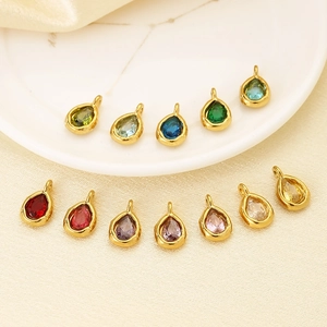 Set of 12 colorful teardrop crystal pendants with gold plating for jewelry making