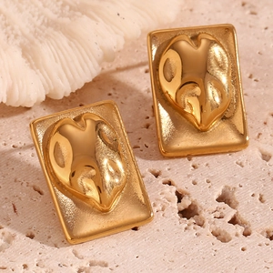 Irregular rectangular 18K gold plated stainless steel stud earrings with relief texture