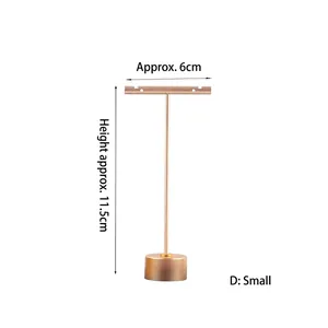 Detailed view of small rose gold T-bar jewelry stand with dimensions 6x11.5cm