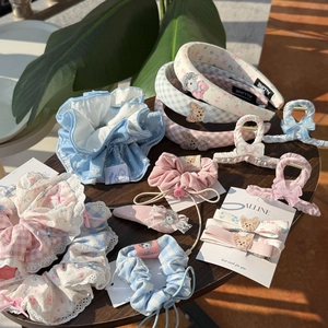 Cute Puppy Plaid Floral Hair Accessories Bow Knot Lace Fabric Scrunchies Headbands Hair Clips Sweet Style For Women Girls