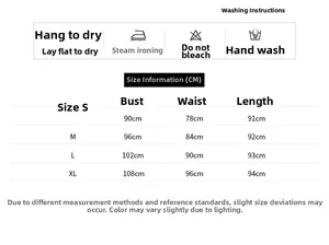 Detailed size chart and washing care instructions for sleeveless maternity dress