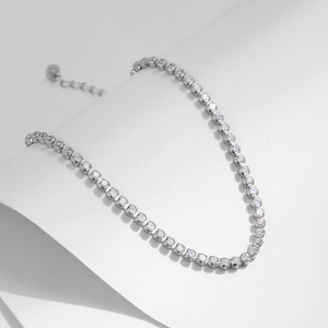 Sparkling S925 sterling silver tennis bracelet with round clear zircon stones on white background