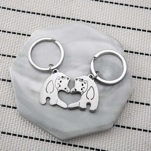 Cute couple heart cat keychains in silver stainless steel for bags and backpacks