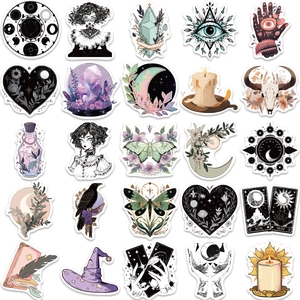Collection of 25 gothic magic witch stickers featuring crystal balls and tarot cards