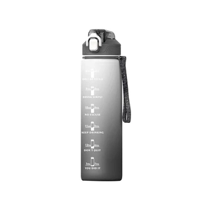 Large gradient black and white sports water bottle with motivational time markers