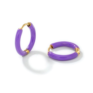 Minimalist purple enamel hoop earrings with gold-plated geometric round design