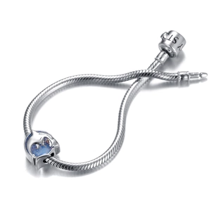 S925 sterling silver snake chain bracelet featuring a blue star enamel dolphin charm