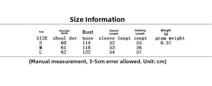 Size chart detail for short wool jacket showing shoulders, bust, sleeve, and length measurements
