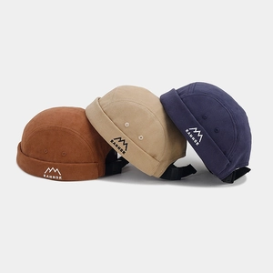 Bonnet docker rétro en velours côtelé sans bord pour hommes et femmes avec broderie