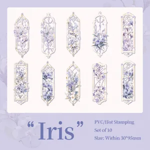 Detail of floral PVC bookmarks with laser gold stamping and embossed gothic window frames