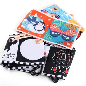Double-sided baby cloth book with high contrast patterns and colorful animal designs