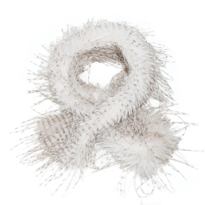 Detail of soft leopard print faux fur scarf set with fluffy turkey feather texture