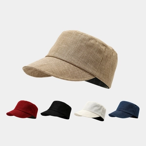 Vintage Cadet Cap Cotton Linen Breathable Flat Top Military Hat Retro Sun Protection Adjustable Baseball Cap For Men Women