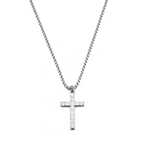 Hip-hop silver cross necklace with inlaid diamonds for men and women on white background