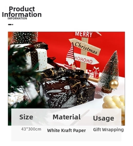 Detail of luxury white kraft gift wrapping paper with gold foil marble patterns for Christmas