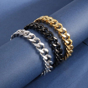 Three-color stainless steel Cuban chain bracelets for men in gold, black and silver finishes