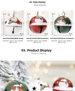 Detailed view of 8cm round Christmas bells featuring Santa Claus and Snowman prints