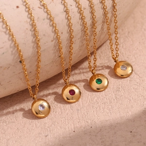 Classic 18K gold plated stainless steel birthstone disc pendant necklaces for women